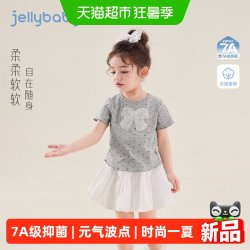 jellybaby 女童夏季短袖5岁甜美儿童t恤波点法式小童夏装宝宝衣服