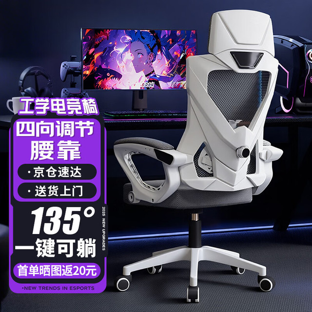 全品屋 电竞人体工学电脑椅 白框灰网