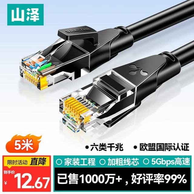 山泽 WD6050 六类CAT6 圆线千兆网线 5m 黑色