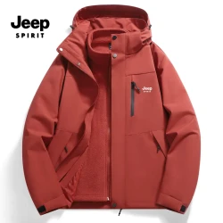 JEEP SPIRIT JEEPSPIRIT外套三合一可拆卸男女款加绒加厚防水登山风衣外套