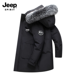 JEEP SPIRIT 吉普冬季羽绒服中长大毛领连帽爆款男女装白鸭绒外套