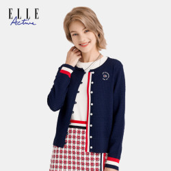 ELLE Active 女士撞色开衫针织衫短外套