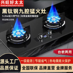 兴旺好太太 家用燃气灶黑钛钢增压猛火双灶台嵌天然气液化气定时灶