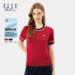 ELLE Active 女士圆领短袖针织衫