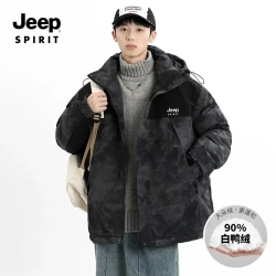 JEEP SPIRIT 男士羽绒服 冬季户外防风防水保暖情侣连帽冲锋衣