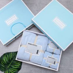 魅森 浴巾三件套蓝+礼盒蓝精品