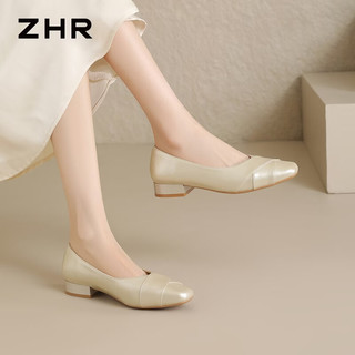 ZHR则则 KN369 粗跟轻便 香槟色 37 女士单鞋