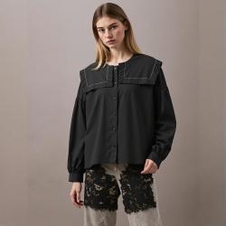 ZARA 女式简约舒适翻领100%棉长袖宽松休闲衬衫
