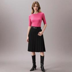 Massimo Dutti 女式时尚气质修身弹力圆领五分袖螺纹针织T恤