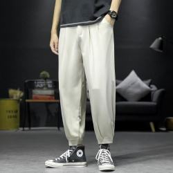 月伊纺 夏季冰丝宽松束脚裤垂感休闲裤男士西裤宽松速干空调裤薄款九分裤
