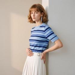 ZARA 元气撞色条纹圆领短袖针织衫通勤休闲减龄上衣