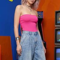 ZARA 性感辣妹 女式欧美风按扣开合连体紧身衣露肩抹胸针织衫