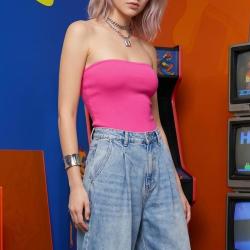 ZARA 性感辣妹 女式欧美风按扣开合连体紧身衣露肩抹胸针织衫