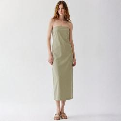 ZARA 后拉链后开叉高级抹胸裙 垂坠显瘦长裙