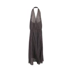 Massimo Dutti 格纹设计松紧腰深v领前侧开叉挂脖款女士连衣裙