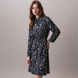Scotch & Soda 女士提花工艺收腰衬衫领长袖连衣裙