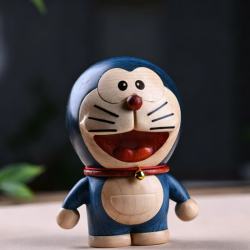 木易 机器猫实木质摆件创意卡通木雕玩偶小动物桌面可爱七夕女生生日礼物 彩虹木【机器猫】215克