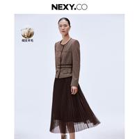 NEXY.CO 25秋季商务通勤假两件网纱百褶连衣裙女