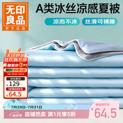 无印良品 A类凉感空调被可水洗夏凉被冰丝夏被 蓝拼灰 双人夏被：200x230cm
