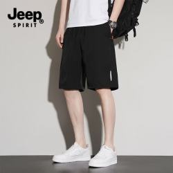 JEEP SPIRIT 吉普休闲短裤男夏季冰丝五分裤子速干透气沙滩运动中裤 黑色 L （建议90-105斤）