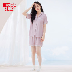Hodo 情侣冰丝睡衣短袖女 豆沙粉