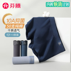 芬腾 内裤男式2025年内裤中腰简约平角内裤4条装 灰色/墨兰/宝蓝/蓝色 4条 3XL