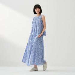 無印良品 MUJI 无印良品 女式 雕版印染抽褶裙 长半身裙女款女装夏季