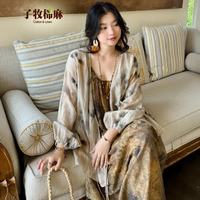 子牧棉麻 2026夏装 女冰感轻盈艺术花色斜襟气质开衫百搭上衣2880 花色