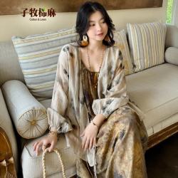 子牧棉麻 2026夏装 女冰感轻盈艺术花色斜襟气质开衫百搭上衣2880 花色