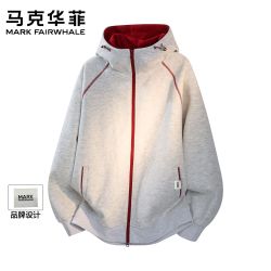 马克华菲 撞色潮流潮牌连帽设计外套日系重磅棉质男女简约百搭夹克