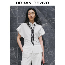 UR UR秋季新款女装时尚气质通勤褶皱收腰开襟衬衫UWM250047 本白 (面料微透) XS