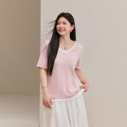 纤莉秀 女装假两件叠领短袖T恤 2026