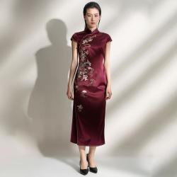 今典 女款传统工艺立领盘扣喜婆婆喜妈妈绣花旗袍