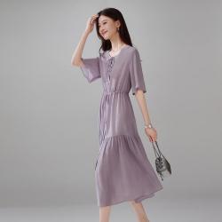索菲丝尔 衬衫连衣裙女2025夏季收腰气质高级感中长款裙子