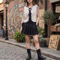 Massimo Dutti 女撞色条纹绑带气质休闲马甲