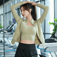铂呐苓 瑜伽服女套装三件套服跑步运动套装女普拉提训练速干服 绿+黑 M