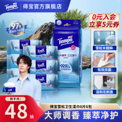 得宝 雪松之境迷你湿巾便携小包无刺激杀菌消毒清洁8片6包湿纸巾TZ