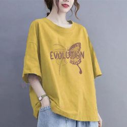 慵懒风大码女装短袖纯棉T恤夏季印花新款圆领宽松遮肚子显瘦上衣t