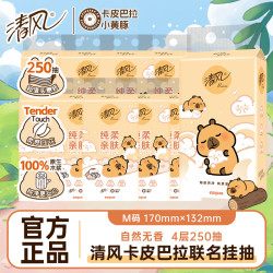 清风 挂抽卡皮巴拉联名悬挂式抽纸4层加厚250抽家用柔软卫生纸亲肤