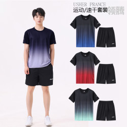 领腾 速干运动跑步服圆领套装男女大码健身户外宽松羽毛球服2039