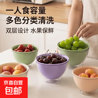 京喜加 新款双层多巴胺沥水篮家用水果篮子清洗滤水二合一加厚果盘沥水碗 萌趣沥水碗紫色1个