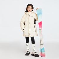 安奈儿 童装女童中长款羽绒服冬拼色机能风保暖防风厚款 奶糖白 140 cm