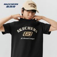 斯凯奇 短袖夏季新款T恤轻薄透气休闲上衣简约纯色情侣打底衫 碳黑