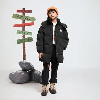 安奈儿 男女童中长款羽绒服 黑调花 130cm