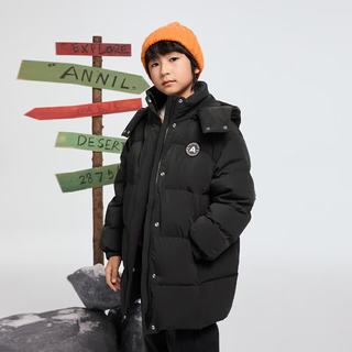 安奈儿 男女童中长款羽绒服 黑调花 130cm
