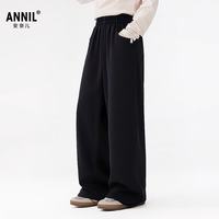 安奈儿 童装男女童儿童直筒宽松纯色休闲裤26夏新款弹力简约百搭运动裤 黑色 170