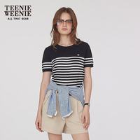 TEENIE WEENIE 小熊针织T恤毛衣夏季休闲条纹棉麻混纺短袖 撞色 S