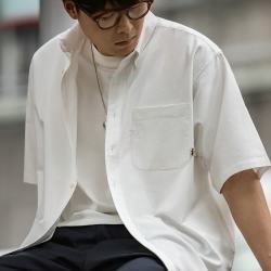 马登 工装 美式复古短袖衬衫男cityboy宽松休闲纯棉衬衣夏季透气上衣 白色 L
