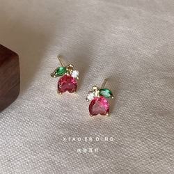 洛梵欣饰 彩宝锆石925银针镀14K迷你耳钉简约气质日韩甜美花朵耳饰小耳环女 B-912