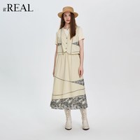 瑞尔 it'real瑞尔文艺拼接碎花半身裙 女夏新款松紧腰高腰显瘦A字中长裙